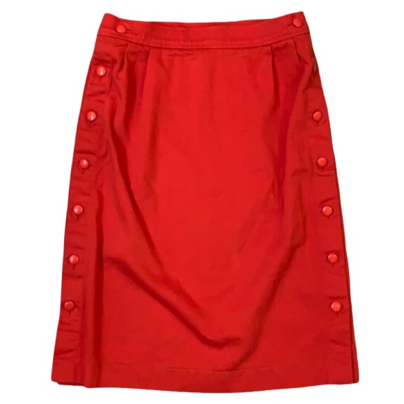 Vintage Yves Saint Laurent Red Button Down Sides Midi Wiggle Skirt - Picture 1 of 5